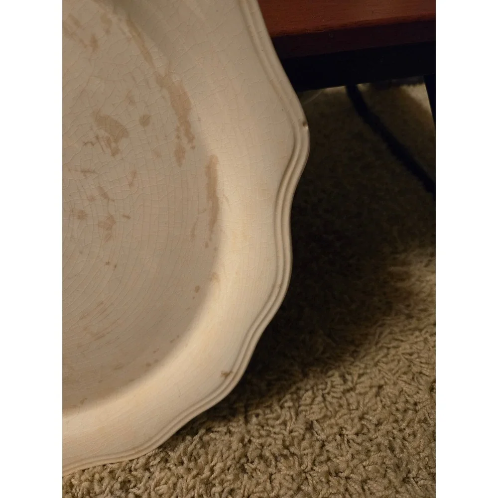 Vintage Scalloped Floral Ceramic Dinner Plate Cream Yellow Orange Crazed‎ Patina